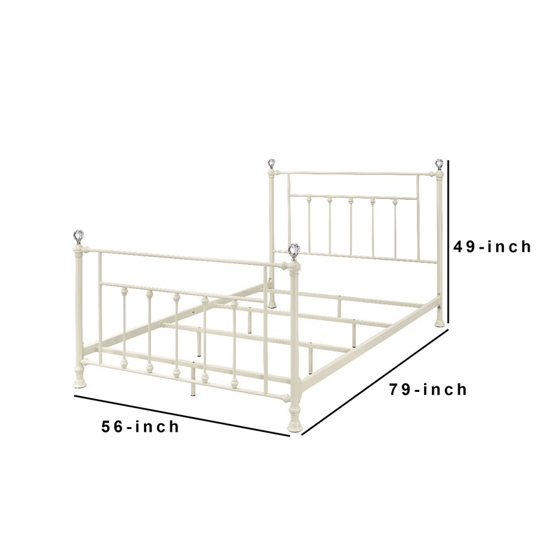 Bowery Hill Rectangular Metal Full Size Bed with Crystal Trims in White