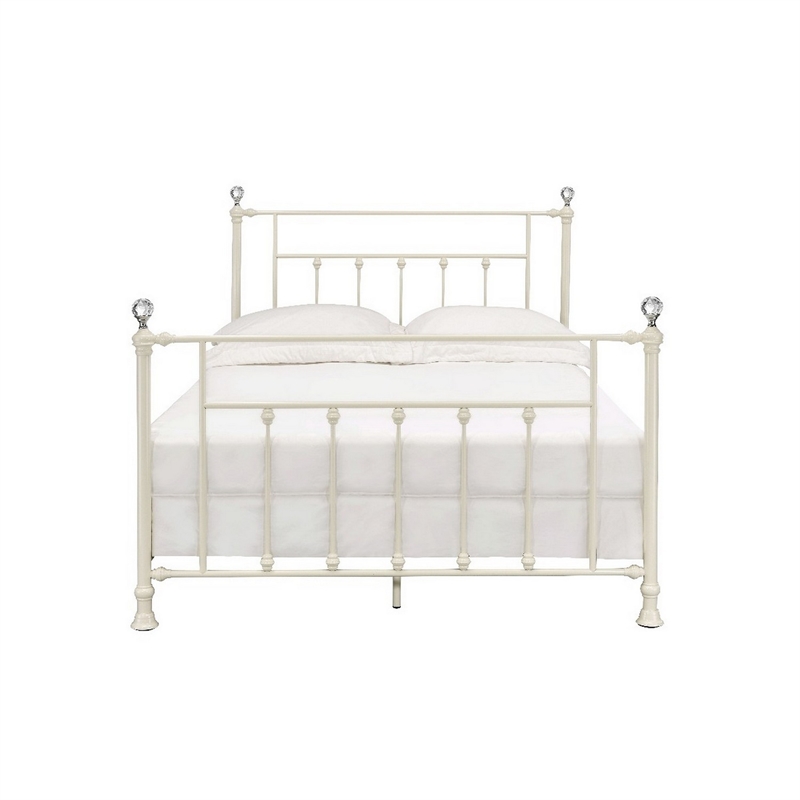 Bowery Hill Rectangular Metal Full Size Bed with Crystal Trims in White