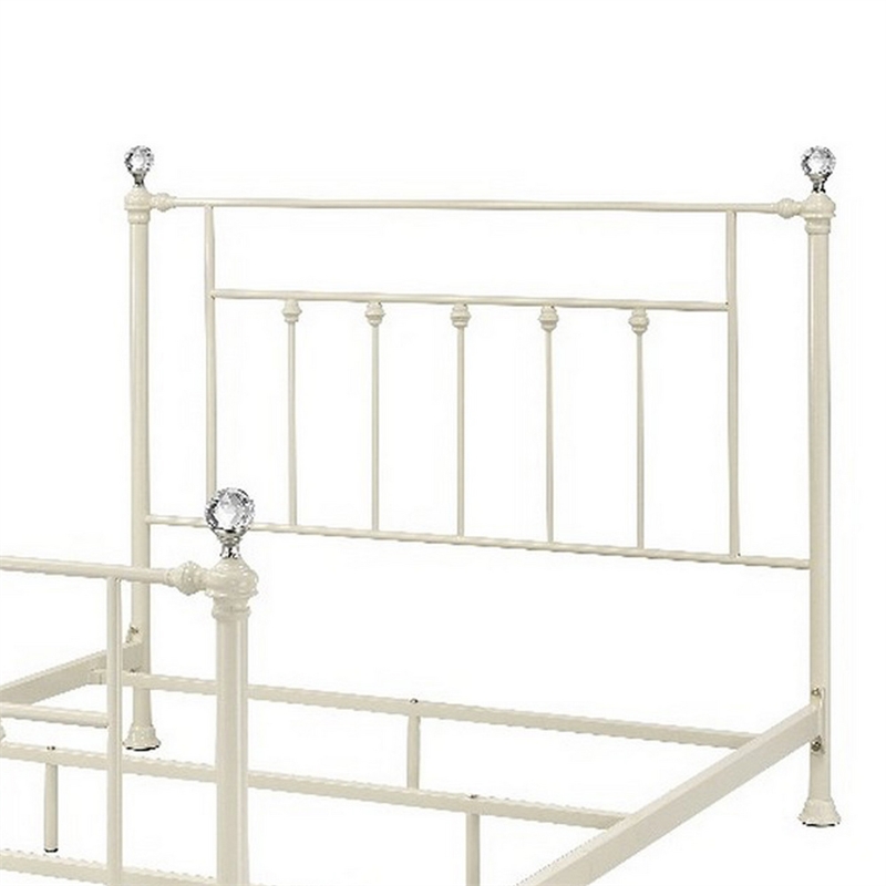 Bowery Hill Rectangular Metal Full Size Bed with Crystal Trims in White