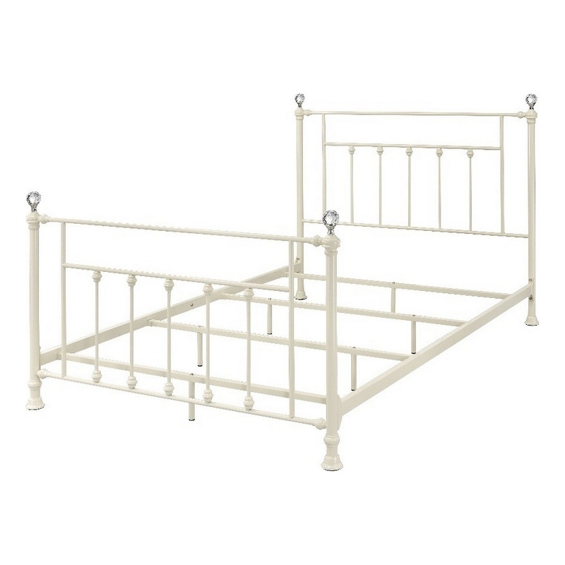 Bowery Hill Rectangular Metal Full Size Bed with Crystal Trims in White