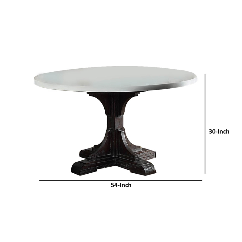 Bowery Hill Dining Table with Marble Top and Pedestal in White and Brown