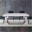 Bowery Hill Dining Table with Circular Metal Accent Base in Silver