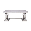 Bowery Hill Dining Table with Circular Metal Accent Base in Silver