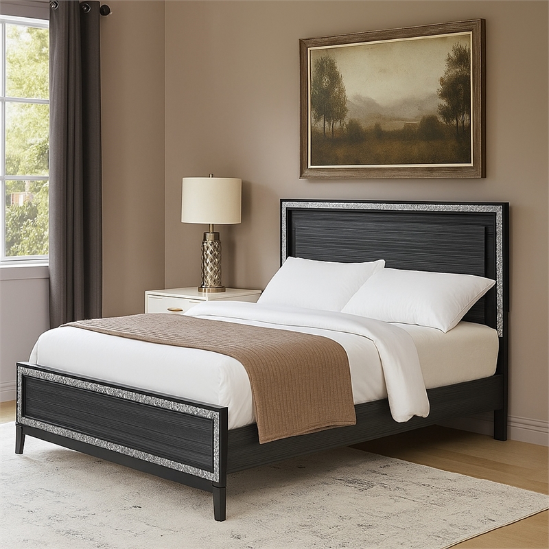 Bowery Hill Queen Bed with LED Headboard and Shimmering Trim in Black