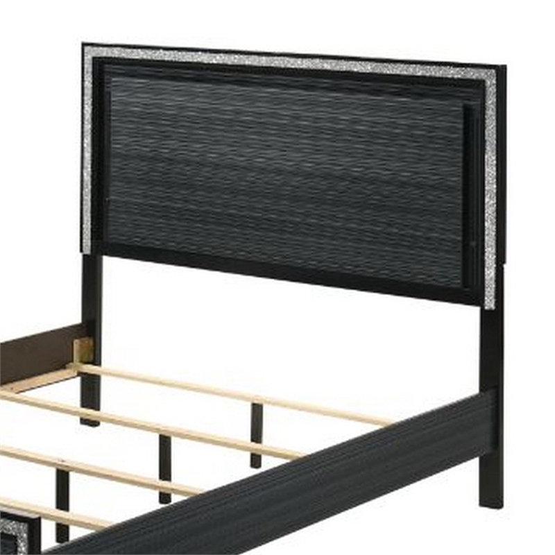 Bowery Hill Queen Bed with LED Headboard and Shimmering Trim in Black