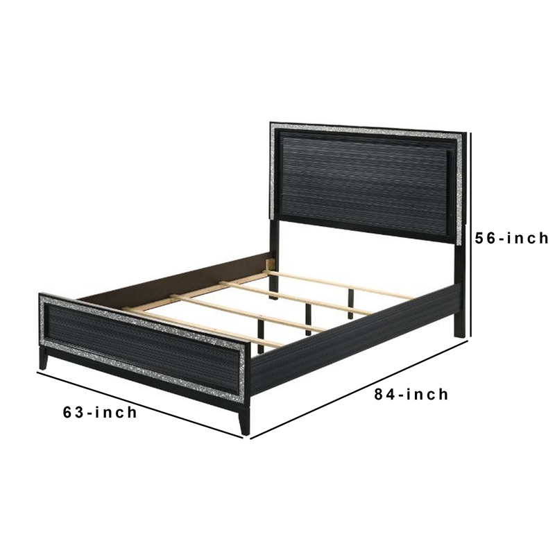 Bowery Hill Queen Bed with LED Headboard and Shimmering Trim in Black