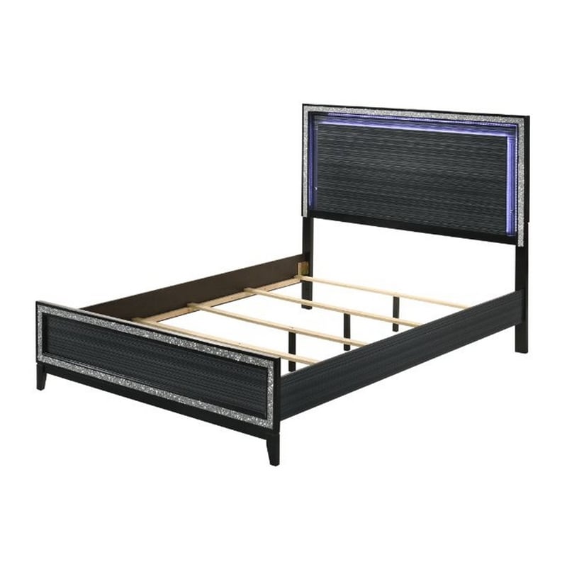 Bowery Hill Queen Bed with LED Headboard and Shimmering Trim in Black