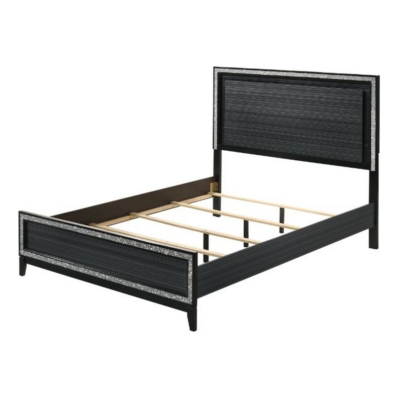 Bowery Hill Queen Bed with LED Headboard and Shimmering Trim in Black