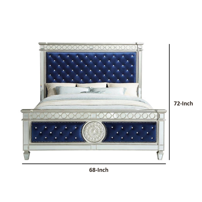 Bowery Hill Queen Bed with Button Tufting and Mirror Trim in Black
