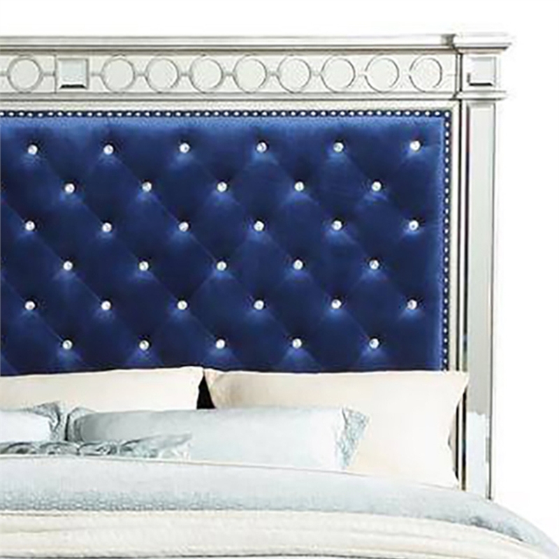 Bowery Hill Queen Bed with Button Tufting and Mirror Trim in Black