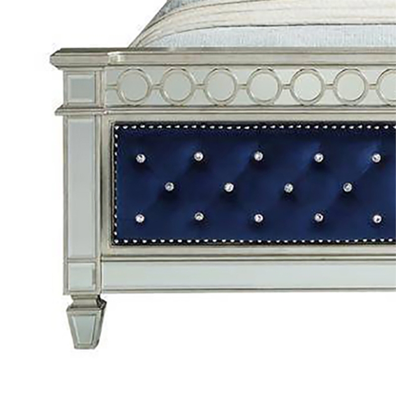 Bowery Hill Queen Bed with Button Tufting and Mirror Trim in Black