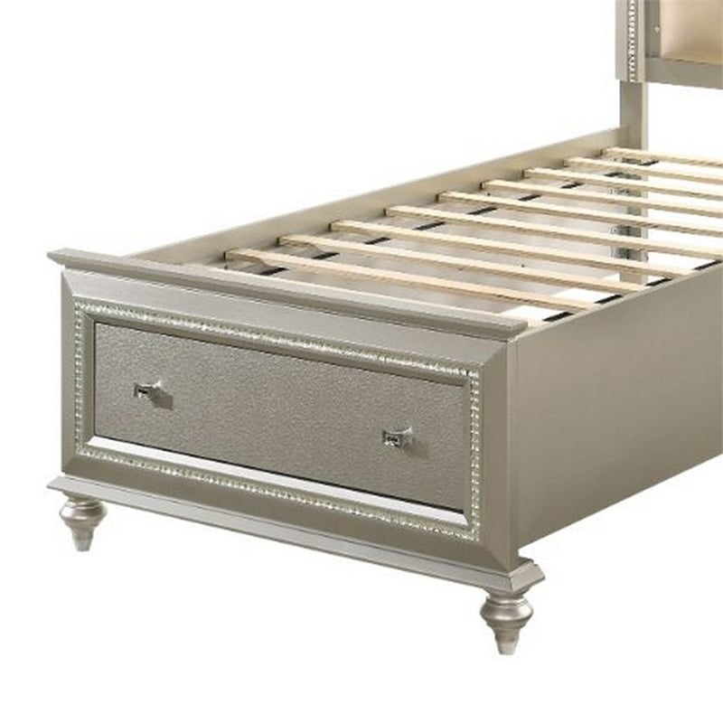 Bowery Hill Full Bed with Drawer and Padded Headboard in Champagne Gold