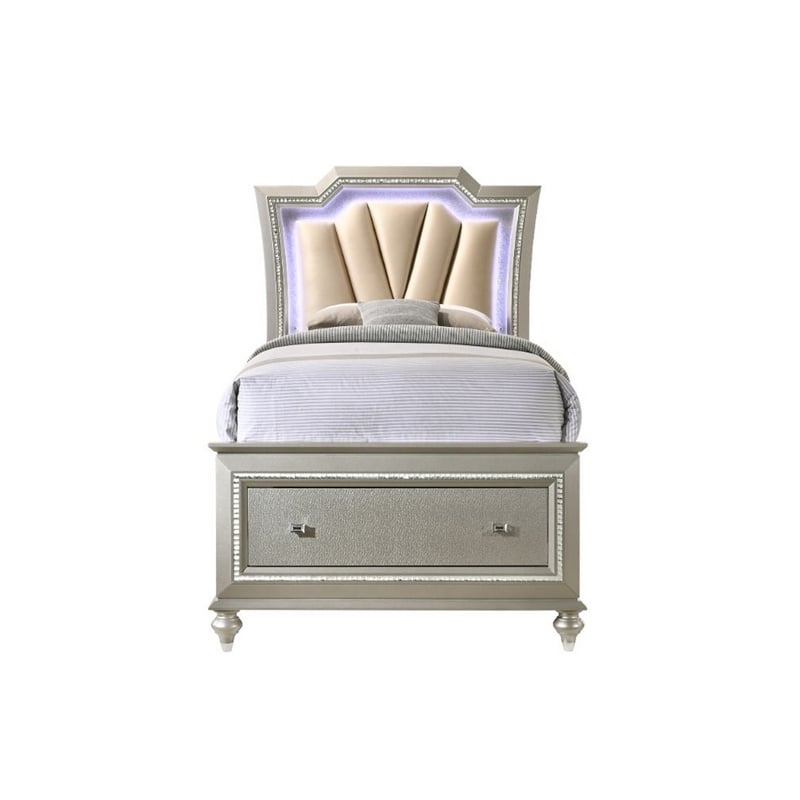 Bowery Hill Full Bed with Drawer and Padded Headboard in Champagne Gold