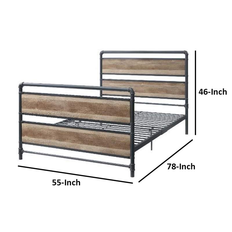 Bowery Hill Industrial Metal Framed Full Bed in Brown and Gray