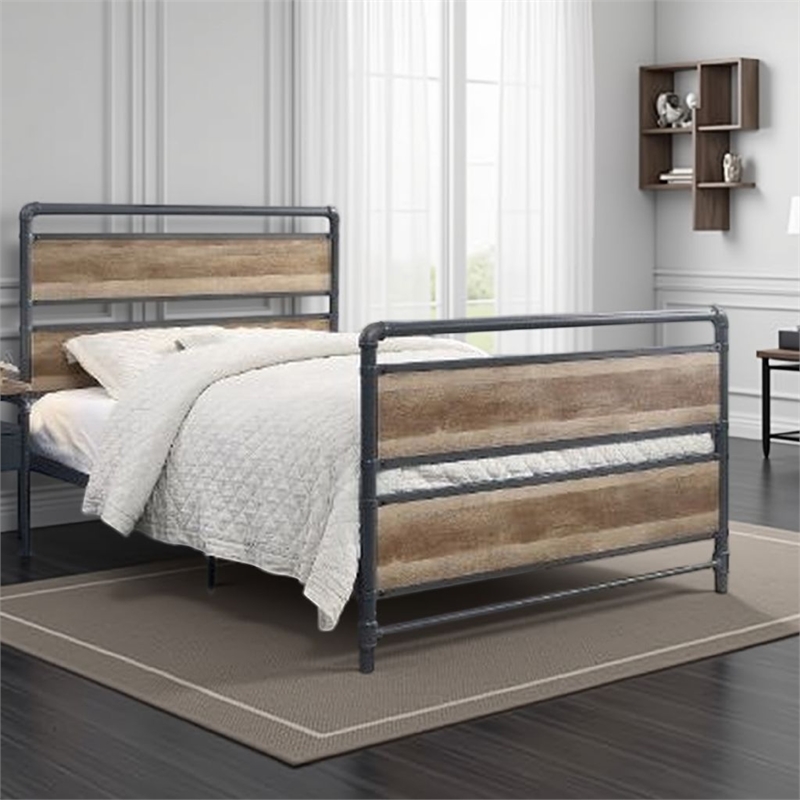 Bowery Hill Industrial Metal Framed Full Bed in Brown and Gray