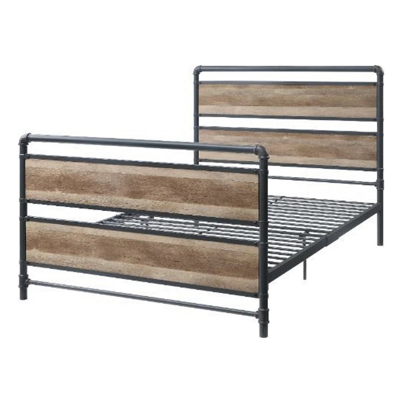 Bowery Hill Industrial Metal Framed Full Bed in Brown and Gray