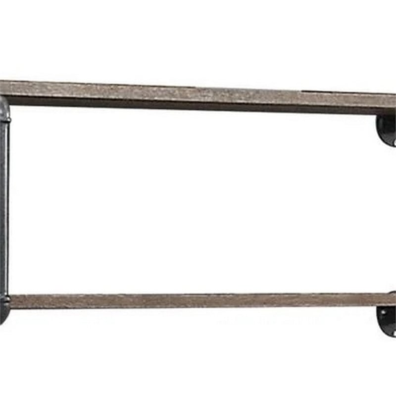 Bowery Hill Antique Metal Framed 2 Tier Wall Rack in Brown and Gray