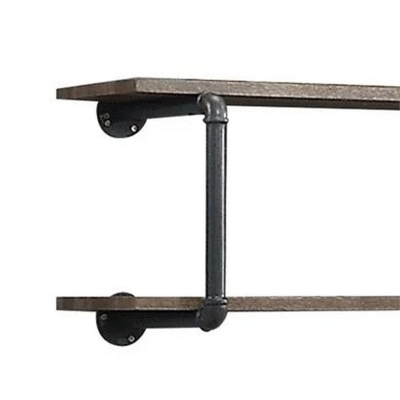 Bowery Hill Antique Metal Framed 2 Tier Wall Rack in Brown and Gray