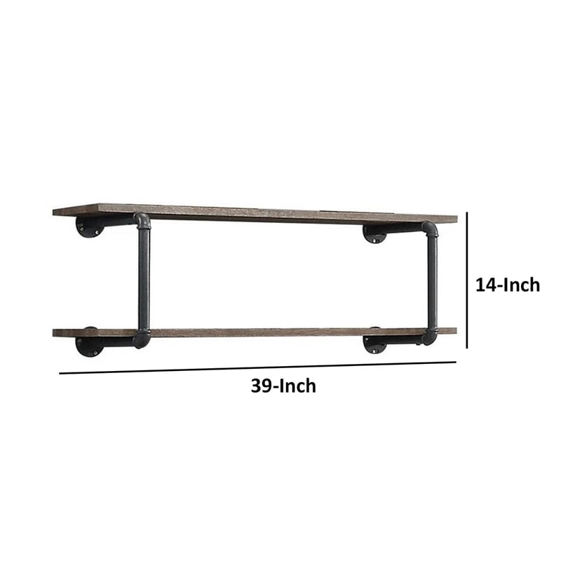 Bowery Hill Antique Metal Framed 2 Tier Wall Rack in Brown and Gray