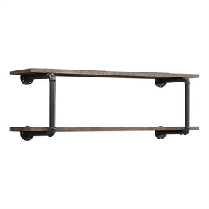 Bowery Hill Antique Metal Framed 2 Tier Wall Rack in Brown and Gray