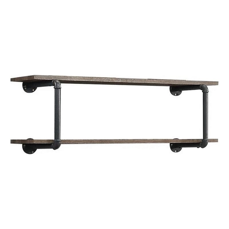 Bowery Hill Antique Metal Framed 2 Tier Wall Rack in Brown and Gray
