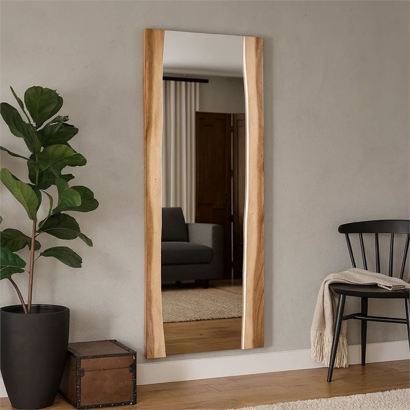 Bowery Hill Floor Mirror with Wooden Frame and Live Edge Details in Brown