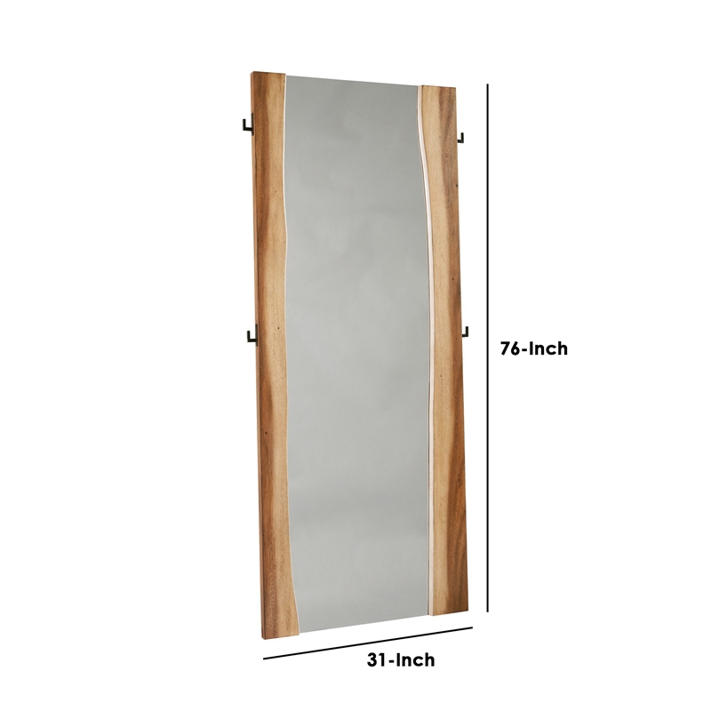 Bowery Hill Floor Mirror with Wooden Frame and Live Edge Details in Brown