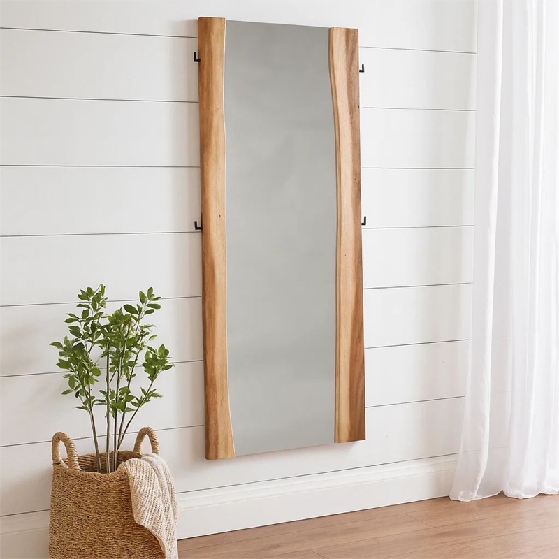 Bowery Hill Floor Mirror with Wooden Frame and Live Edge Details in Brown