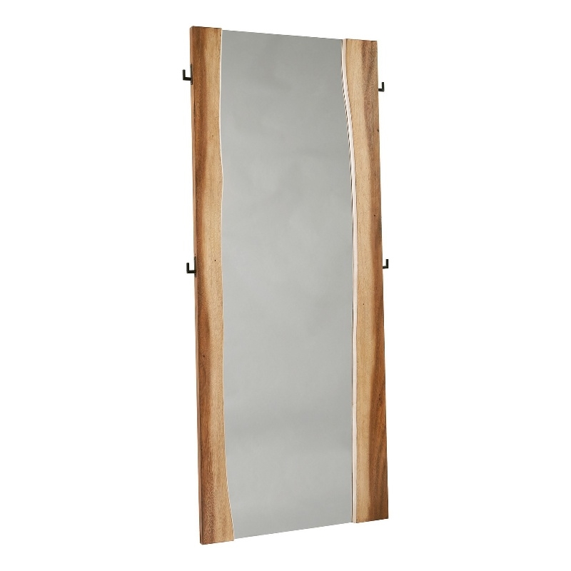Bowery Hill Floor Mirror with Wooden Frame and Live Edge Details in Brown