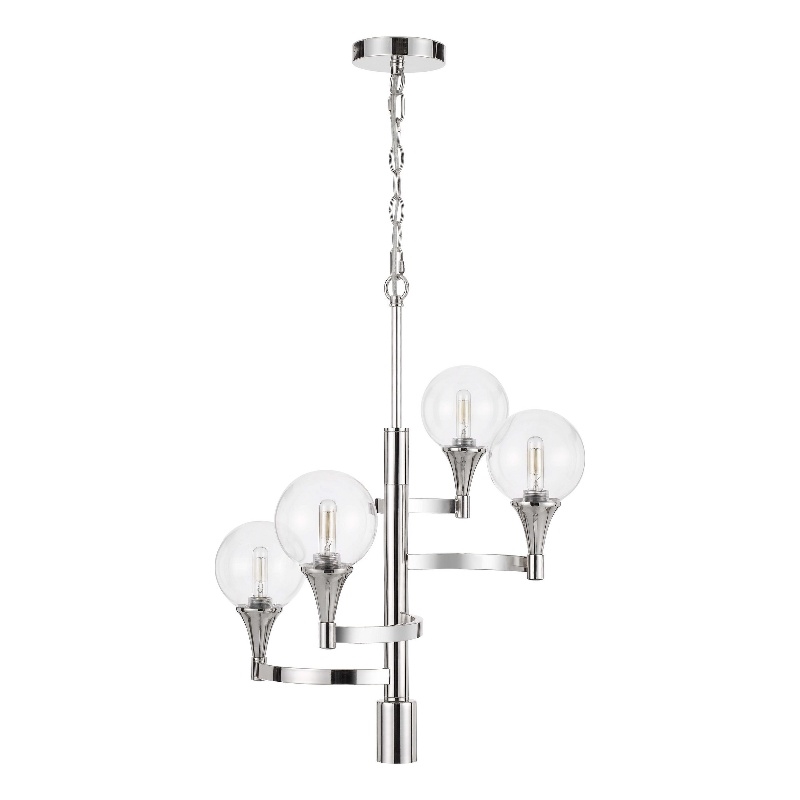 Bowery Hill Chandelier with 4 Globe Glass Shades and Cone Holders in Chrome
