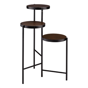 Bowery Hill 3 Tier Plant Stand with Round Wooden Shelves Foldable in Black