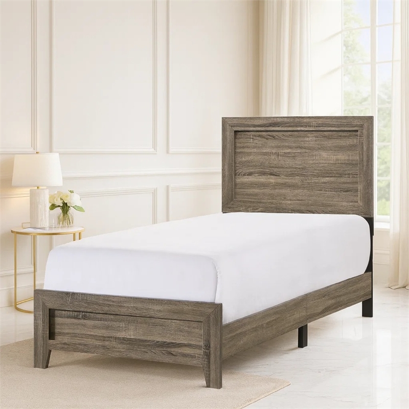 Bowery Hill Twin Bed with Panel Headboard and Footboard in Cherry Brown