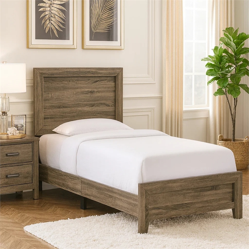 Bowery Hill Twin Bed with Panel Headboard and Footboard in Cherry Brown