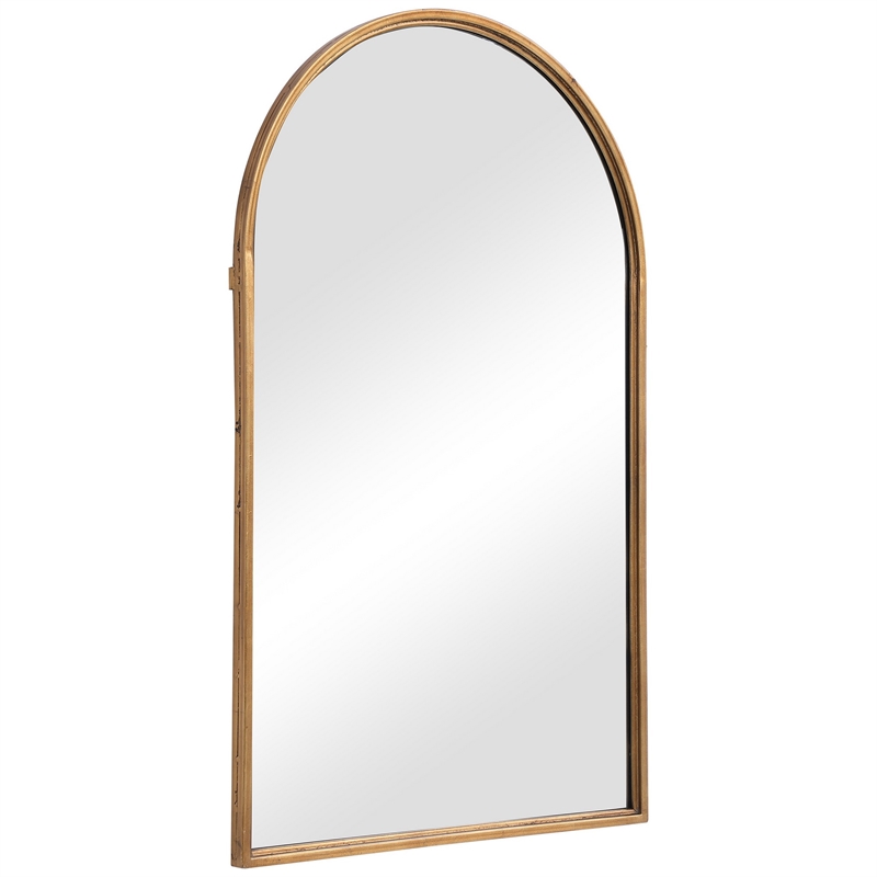 Bowery Hill 39 Inch Arched Top Metal Frame Accent Mirror in Gold