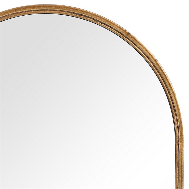 Bowery Hill 39 Inch Arched Top Metal Frame Accent Mirror in Gold
