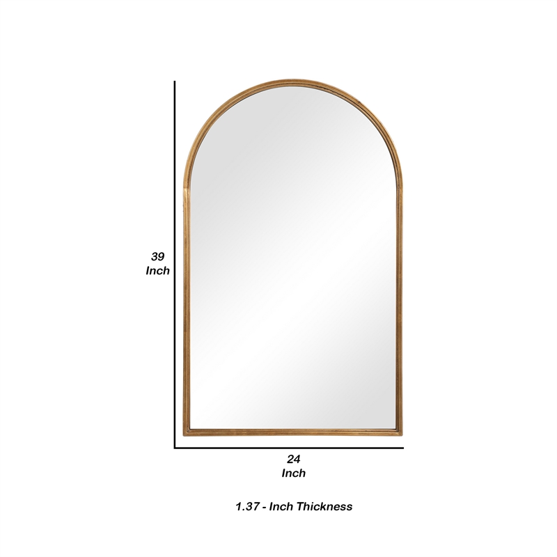 Bowery Hill 39 Inch Arched Top Metal Frame Accent Mirror in Gold