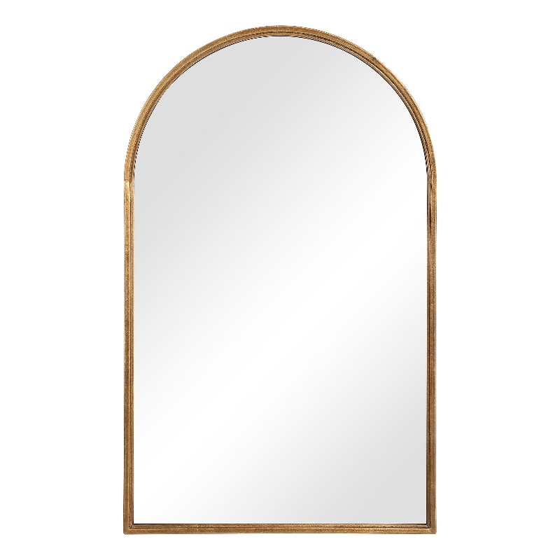 Bowery Hill 39 Inch Arched Top Metal Frame Accent Mirror in Gold