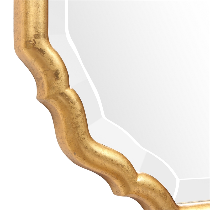 Bowery Hill 32 Inch Curved Design Wooden Vanity Mirror in Gold