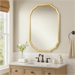 Bowery Hill 32 Inch Curved Design Wooden Vanity Mirror in Gold