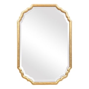 Bowery Hill 32 Inch Curved Design Wooden Vanity Mirror in Gold