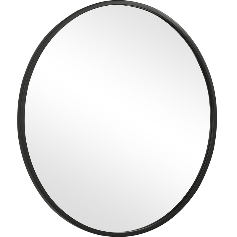 Bowery Hill 43 Inch Round Sleek PVC Frame Wall Mirror in Black