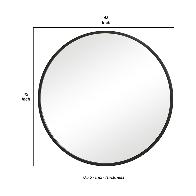 Bowery Hill 43 Inch Round Sleek PVC Frame Wall Mirror in Black