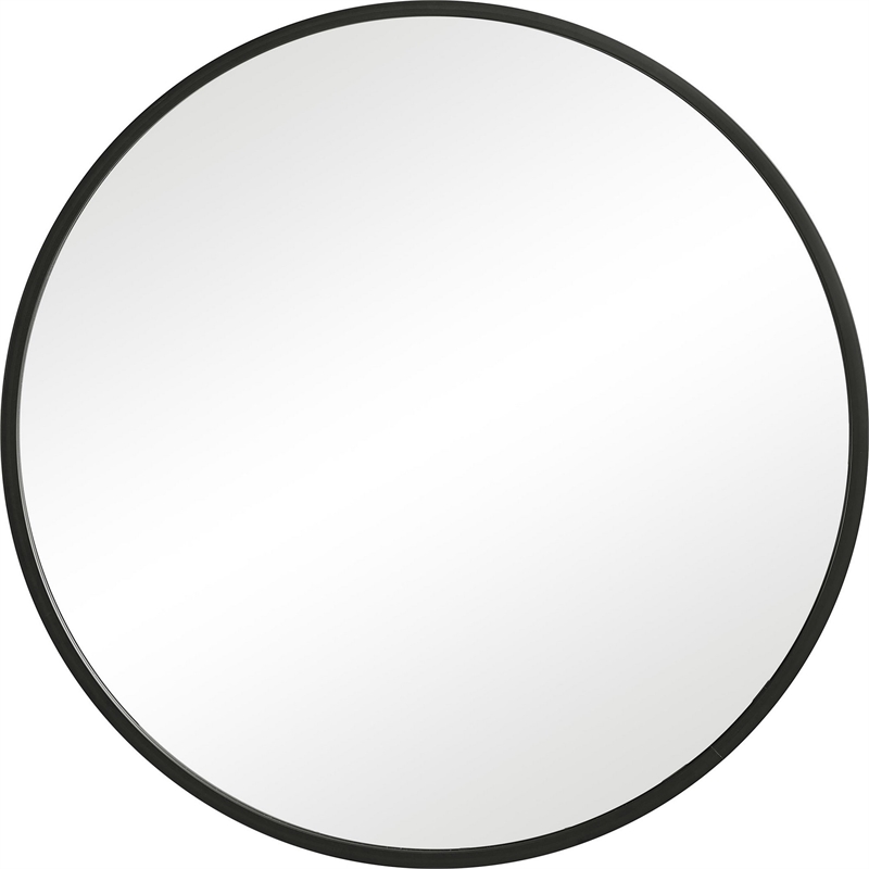 Bowery Hill 43 Inch Round Sleek PVC Frame Wall Mirror in Black