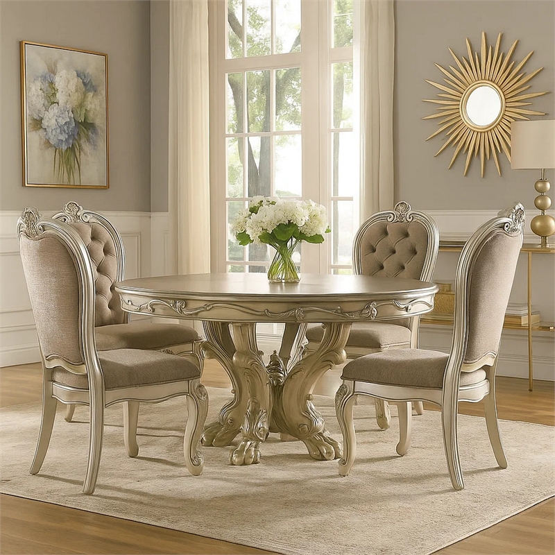 Bowery Hill 60 Inch Wooden Dining Table with Trestle Base in Bone White