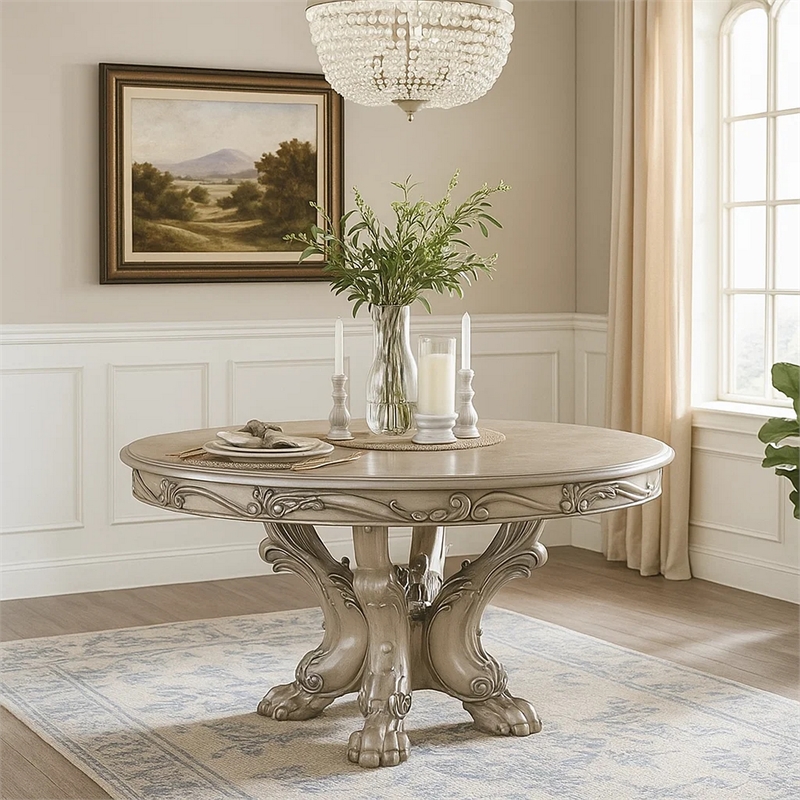 Bowery Hill 60 Inch Wooden Dining Table with Trestle Base in Bone White