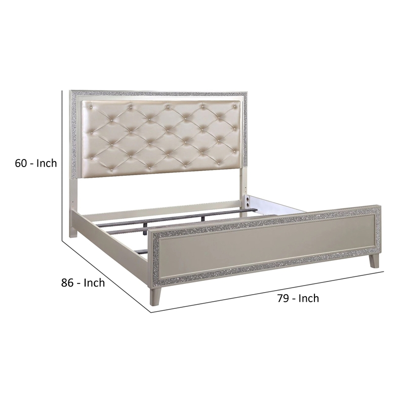 Bowery Hill 2 Drawer Faux Leather Tufted King Bed in Champagne