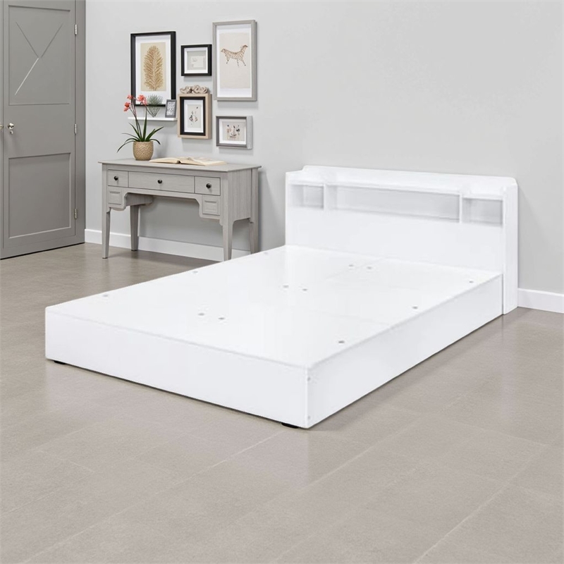 Bowery Hill Queen Bed with 6 Compartments and Storage Headboard in White