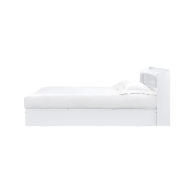 Bowery Hill Queen Bed with 6 Compartments and Storage Headboard in White
