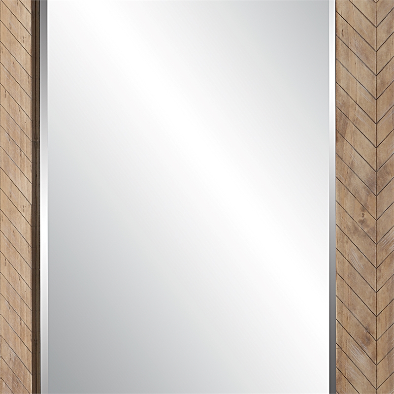 Bowery Hill 39 Inch Wood Frame Wall Mirror with Chevron Design in Brown