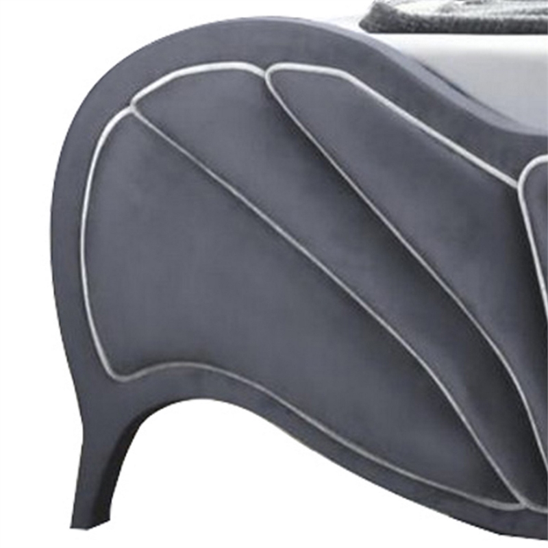 Bowery Hill Velvet Upholstered Channel Tufted Queen Bed in Gray